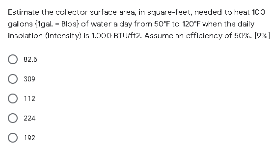 Solved Estimate the collector surface area, in square-feet, | Chegg.com