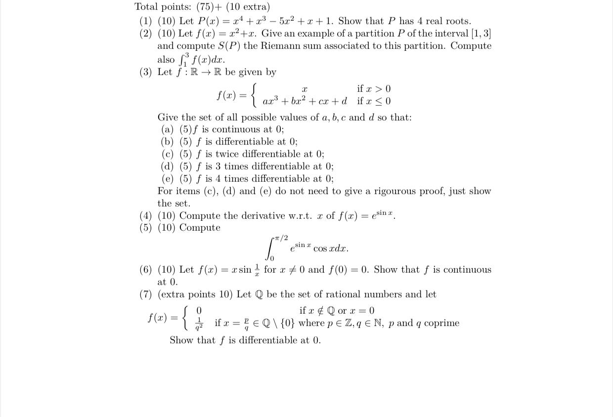 Solved C Total Points: (75)+ (10 Extra) (1) (10) Let P(x) = | Chegg.com