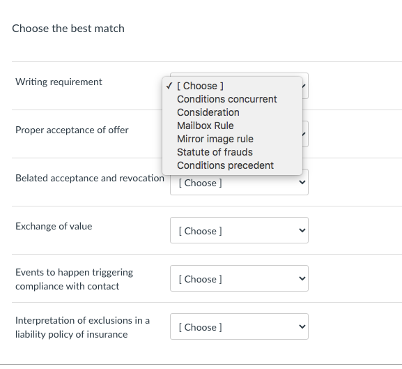 Solved Choose the best match Writing requirement [Choose] | Chegg.com