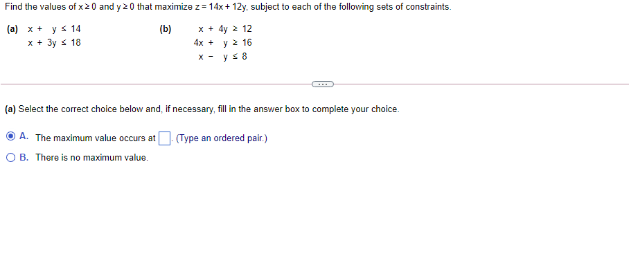 Solved Find the values of x20 and y 20 that maximize z= 14x | Chegg.com