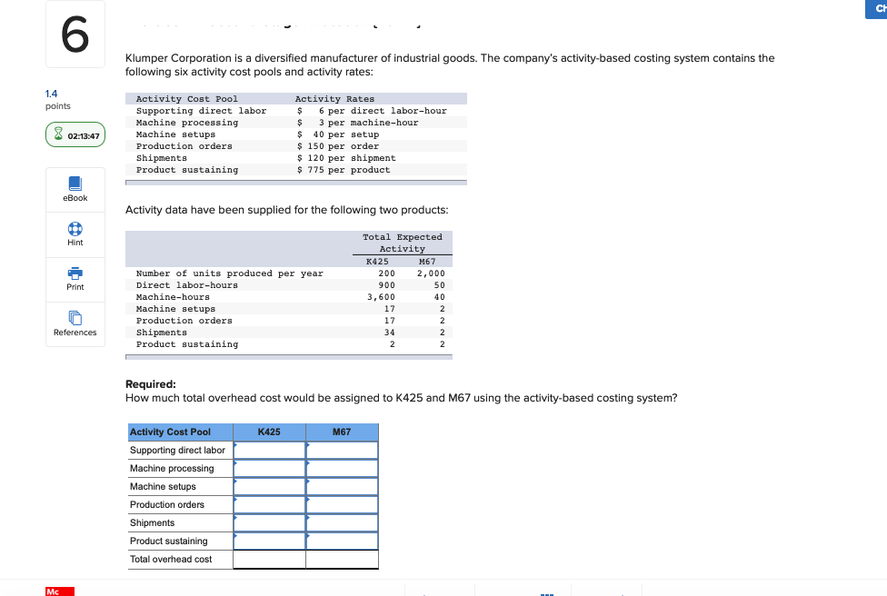 Solved 6 Klumper Corporation is a diversified manufacturer