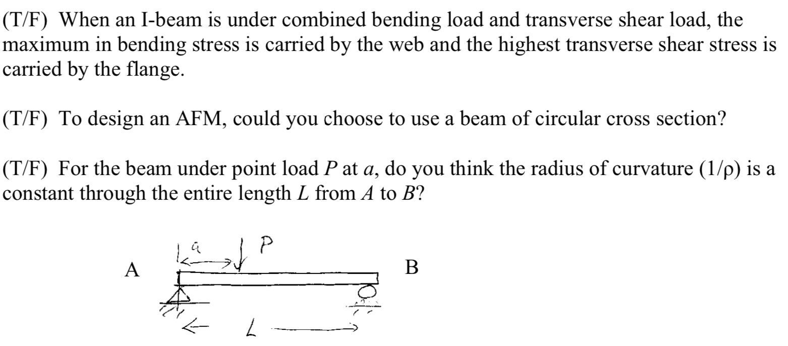 Solved (T/F) When an I-beam is under combined bending load | Chegg.com
