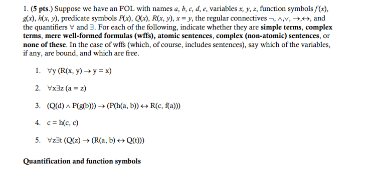 Solved 1 5 Pts Suppose We Have An Fol With Names A B Chegg Com