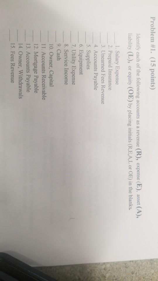 Solved Problem #1. (15 points) Identify each of the | Chegg.com