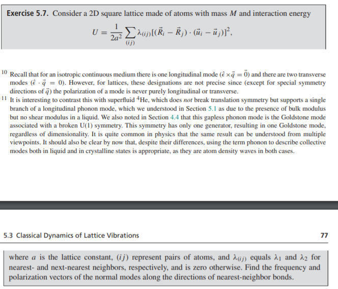 Exercise 5.7. Consider a 2D square lattice made of | Chegg.com