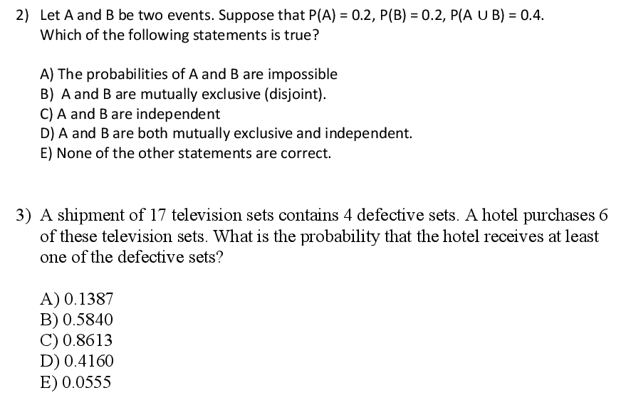 Solved 2) Let A And B Be Two Events. Suppose That | Chegg.com