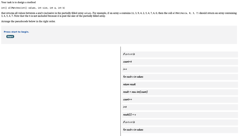 Solved Your task is to design a method int[] allMatches | Chegg.com