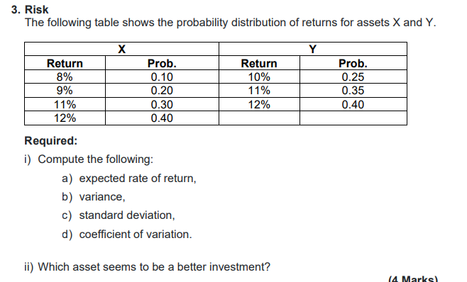 Solved 3. Risk The following table shows the probability | Chegg.com