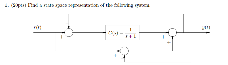 Solved 1. (20pts) Find a state space representation of the | Chegg.com