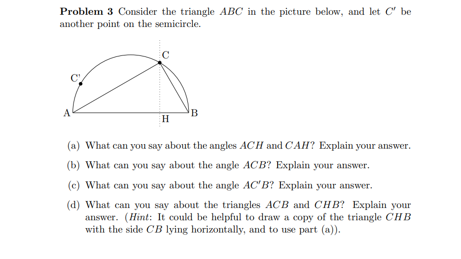 Solved Problem 3 Consider the triangle ABC in the picture | Chegg.com