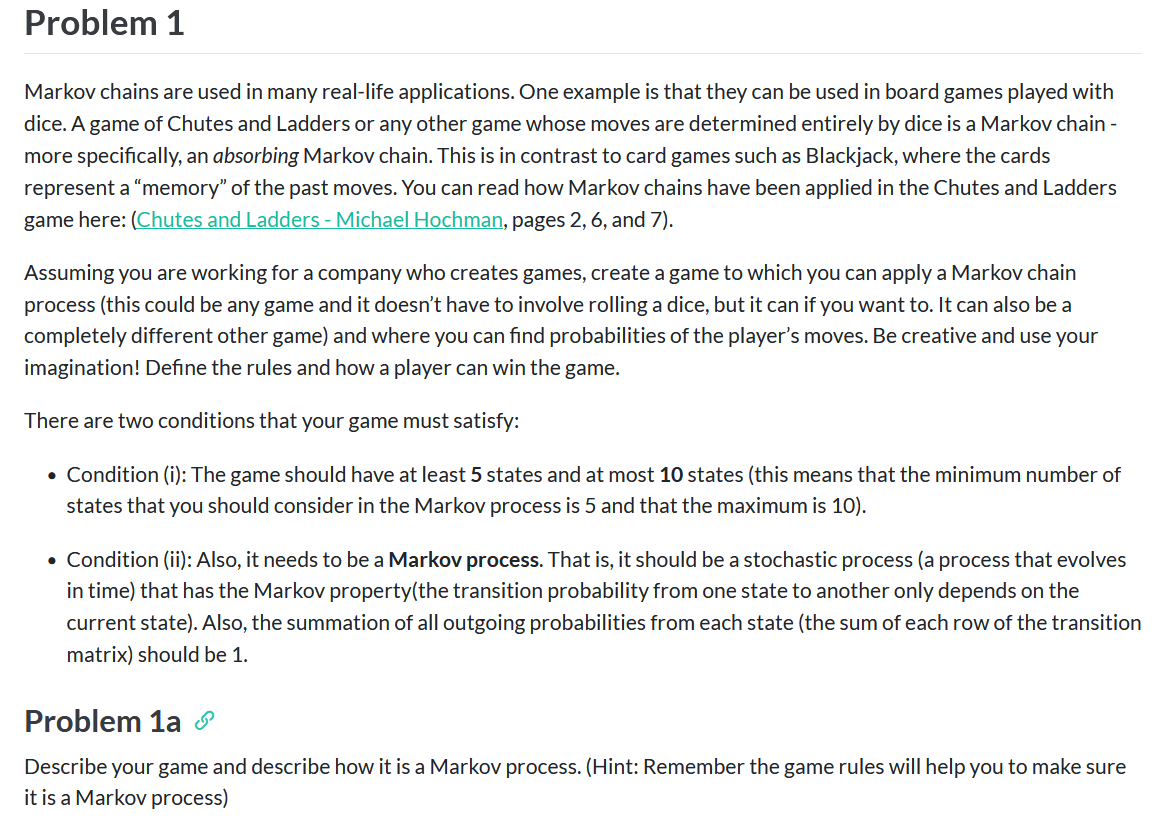 Solved Markov chains are used in many reallife