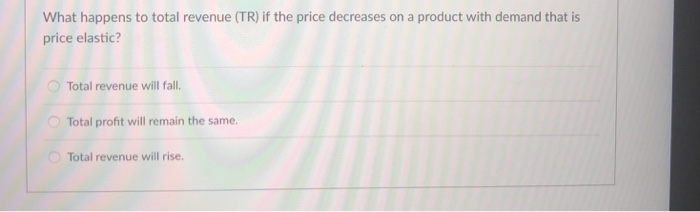 Solved What happens to total revenue (TR) if the price | Chegg.com