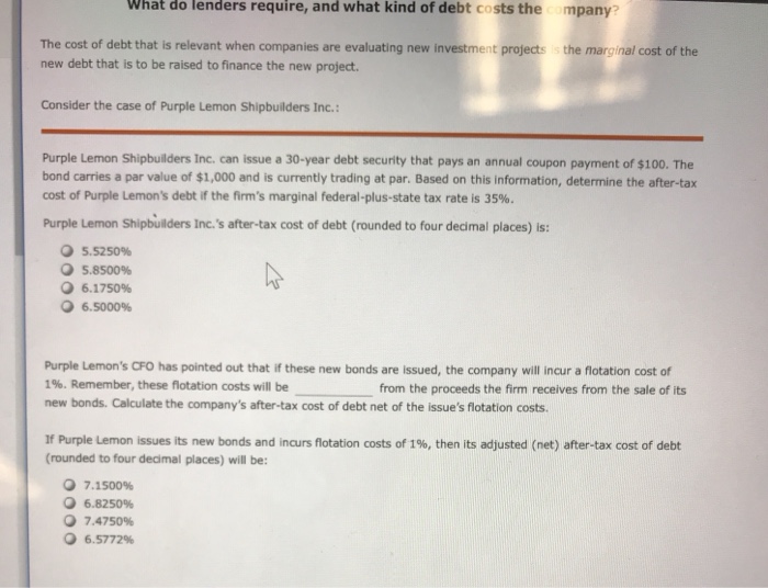 Solved What do lenders require, and what kind of debt costs