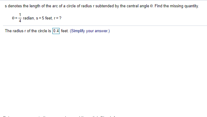 Solved s denotes the length of the arc of a circle of radius | Chegg.com