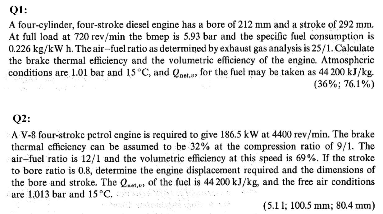 Solved Q1 A fourcylinder, fourstroke diesel engine has a