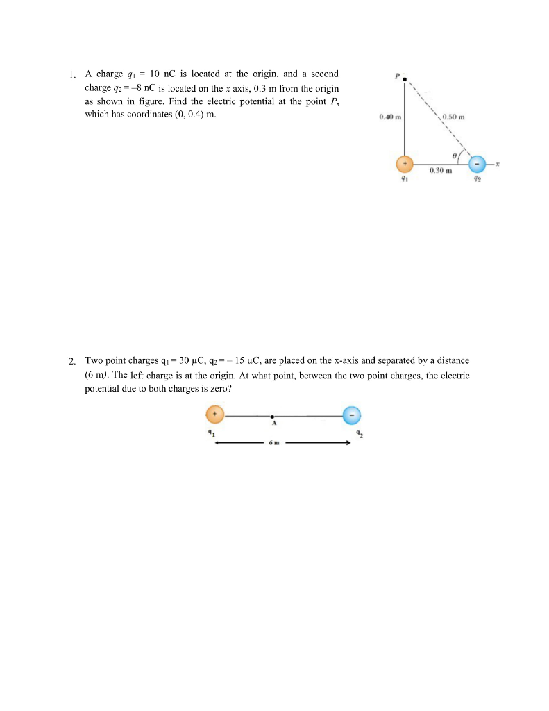 Solved 1. A charge qı = 10 nC is located at the origin, and | Chegg.com