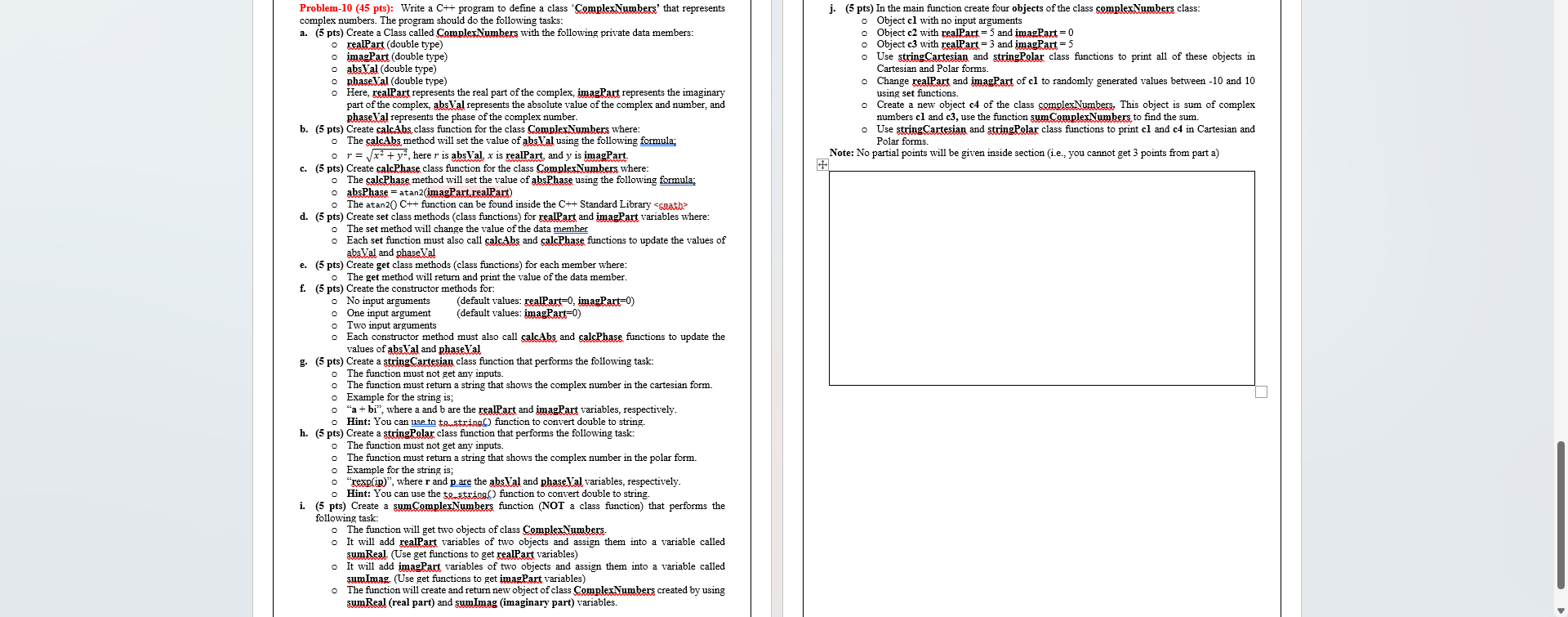 Solved Problem-10 (45 pts): Write a C++ program to define a | Chegg.com