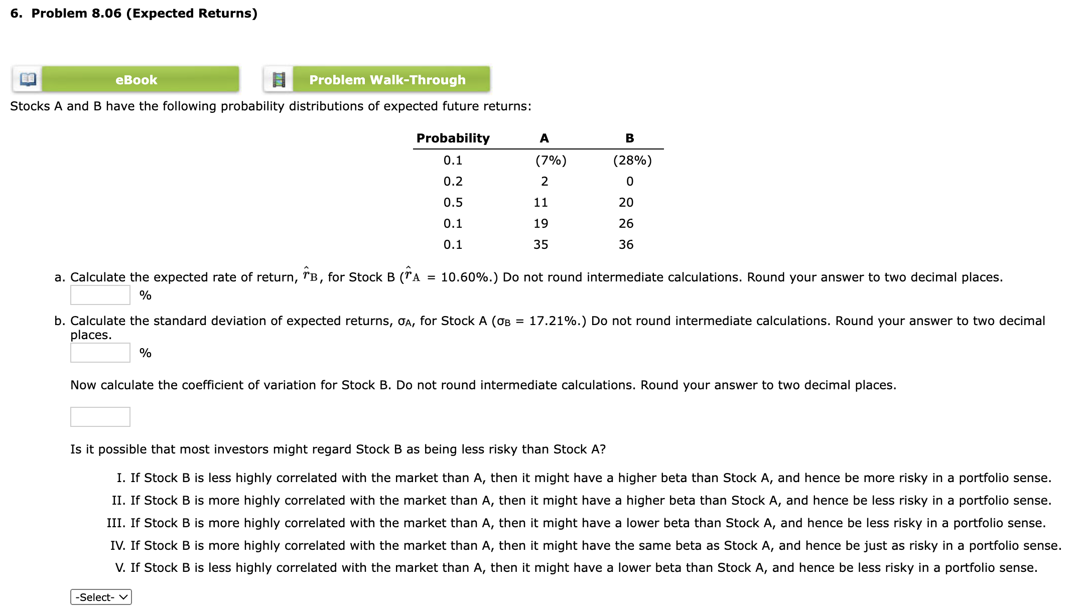 Solved Stocks A And B Have The Following Probability | Chegg.com