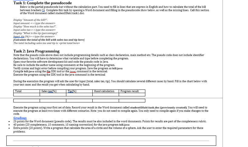 Solved Task 1: Complete the pseudocode Below is the partial | Chegg.com