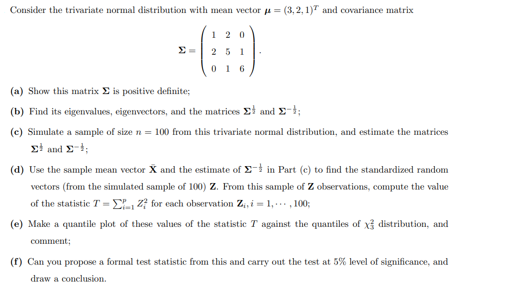 Consider the trivariate normal distribution with mean | Chegg.com