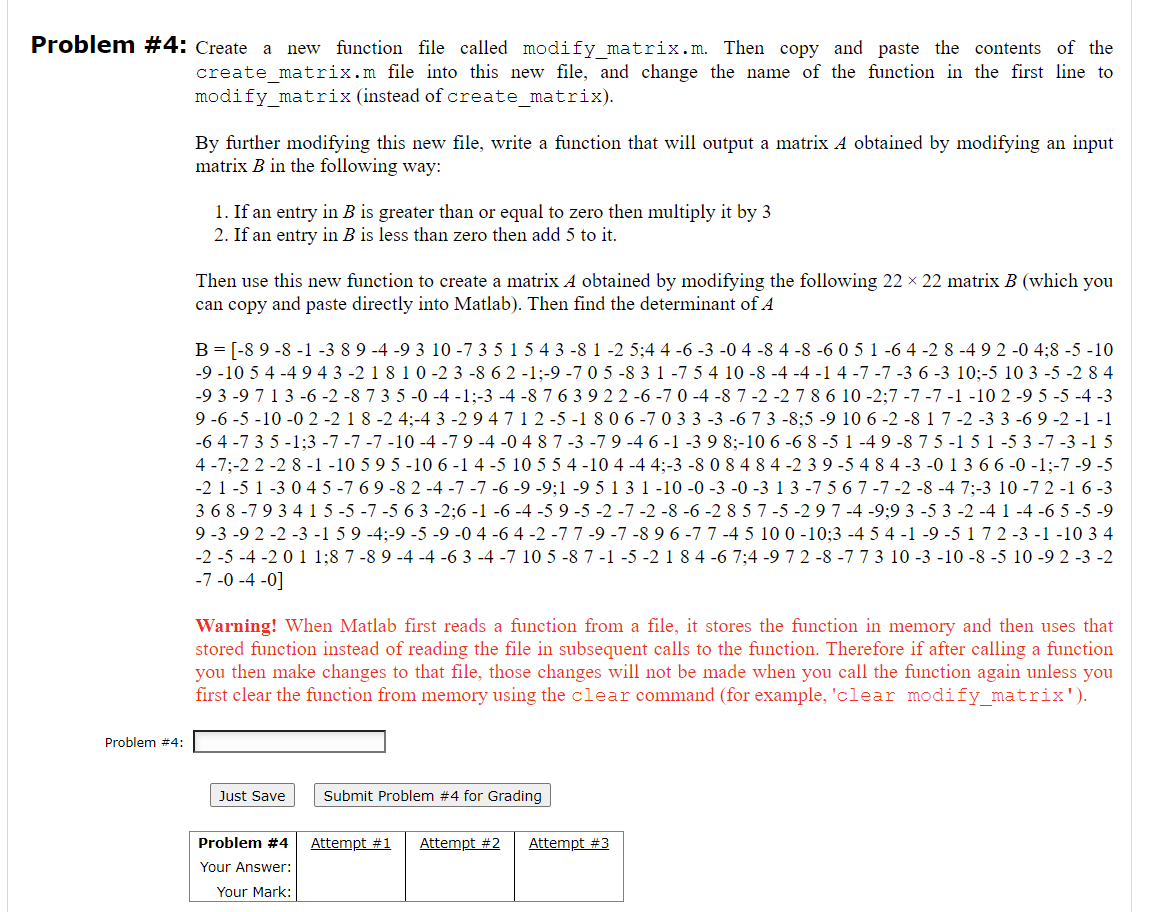 Solved Create a new function file called modify_matrix.m. | Chegg.com