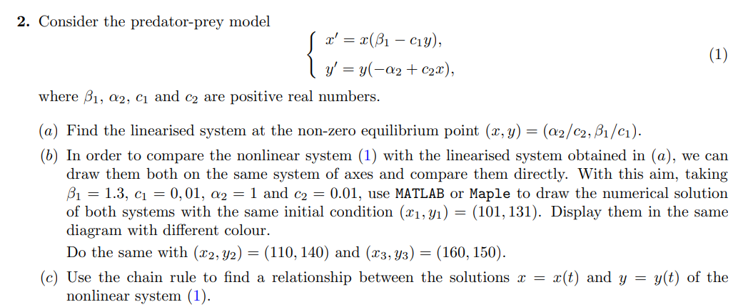 Solved 2. Consider the predator-prey model | Chegg.com