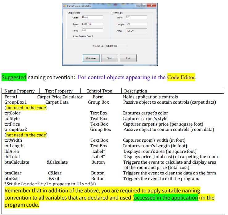 Solved Assignment 2 (15 points) (Carpet Price Calculator)
