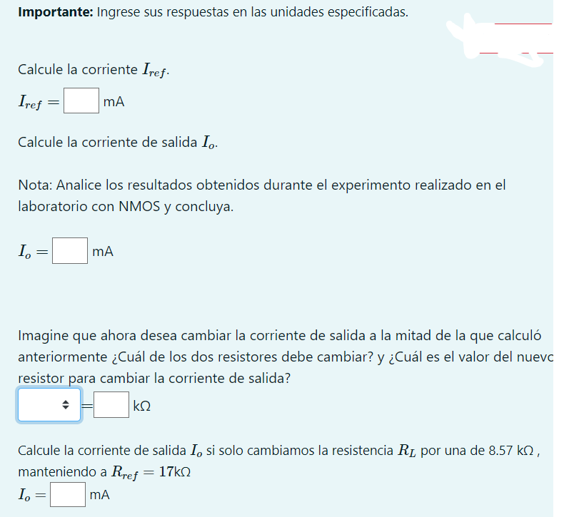 Importante: Ingrese sus respuestas en las unidades especificadas. Calcule la corriente \( I_{\text {ref }} \). \[ I_{\text {