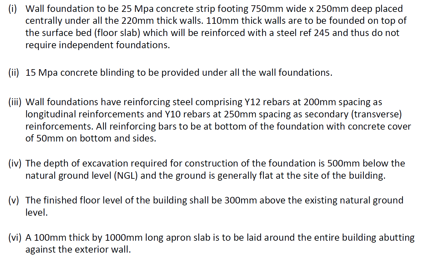 Solved I Wall Foundation To Be 25 Mpa Concrete Strip