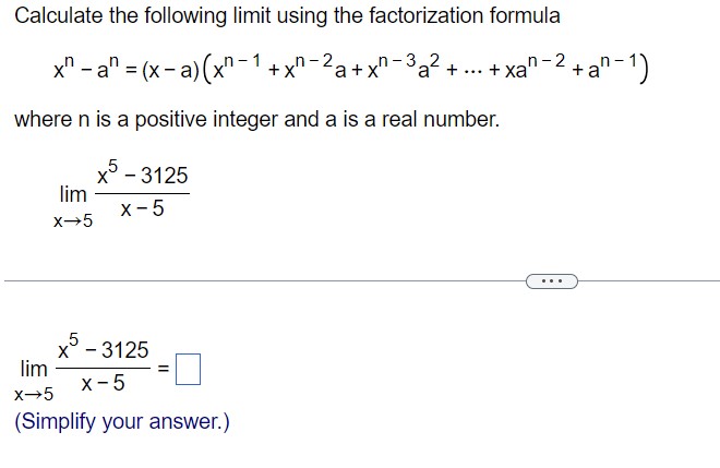 Solved Calculate the following limit using the factorization | Chegg.com