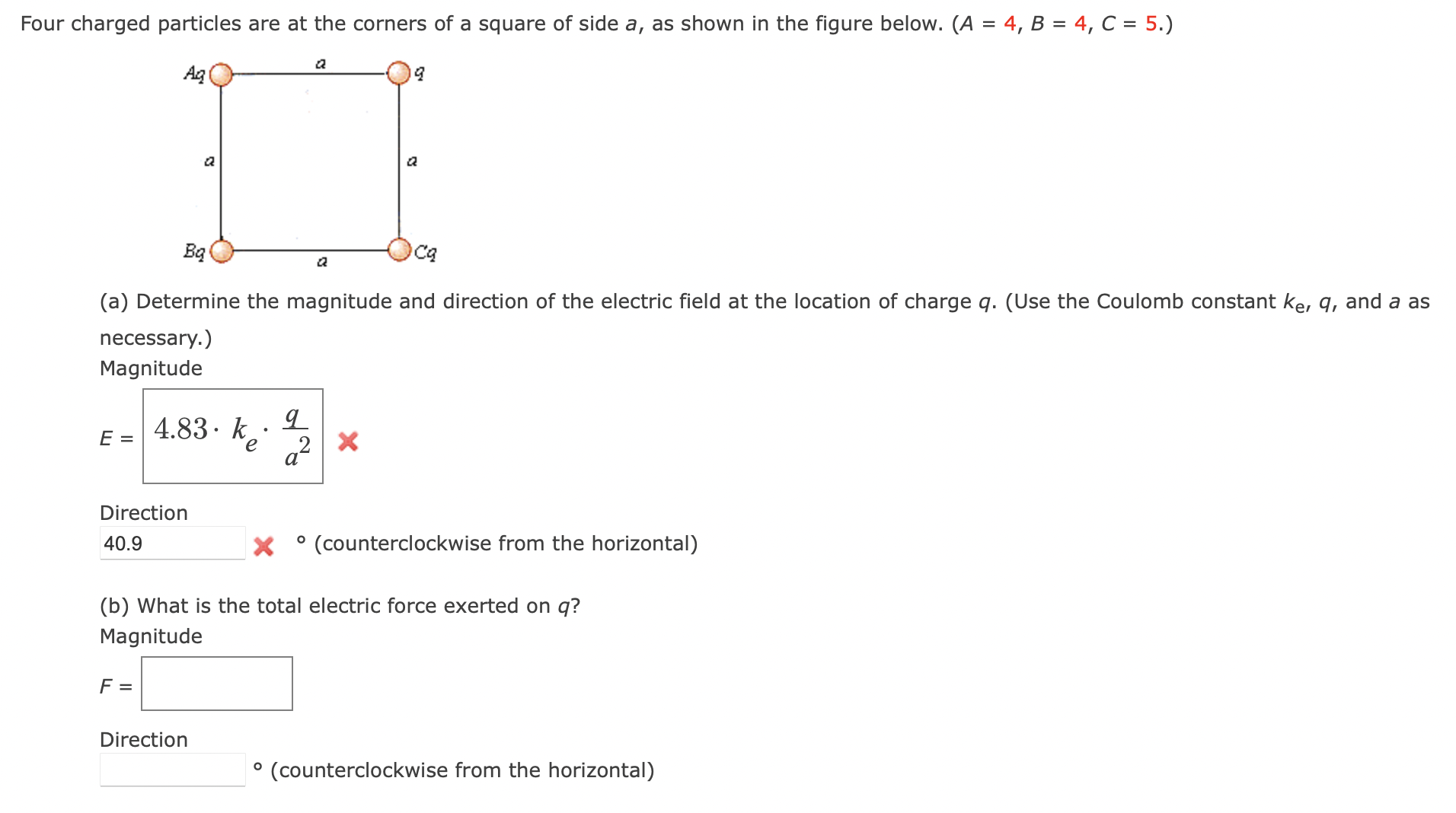Solved Four charged particles are at the corners of a square | Chegg.com