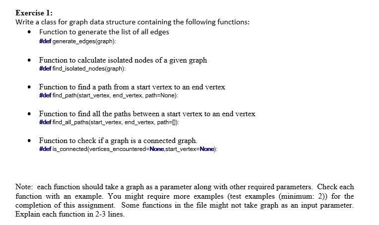 Solved Exercise 1: Write a class for graph data structure | Chegg.com
