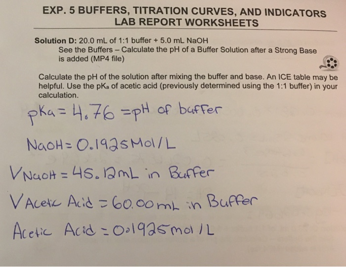 Solved EXP. 5 BUFFERS, TITRATION CURVES, AND INDICATORS LAB