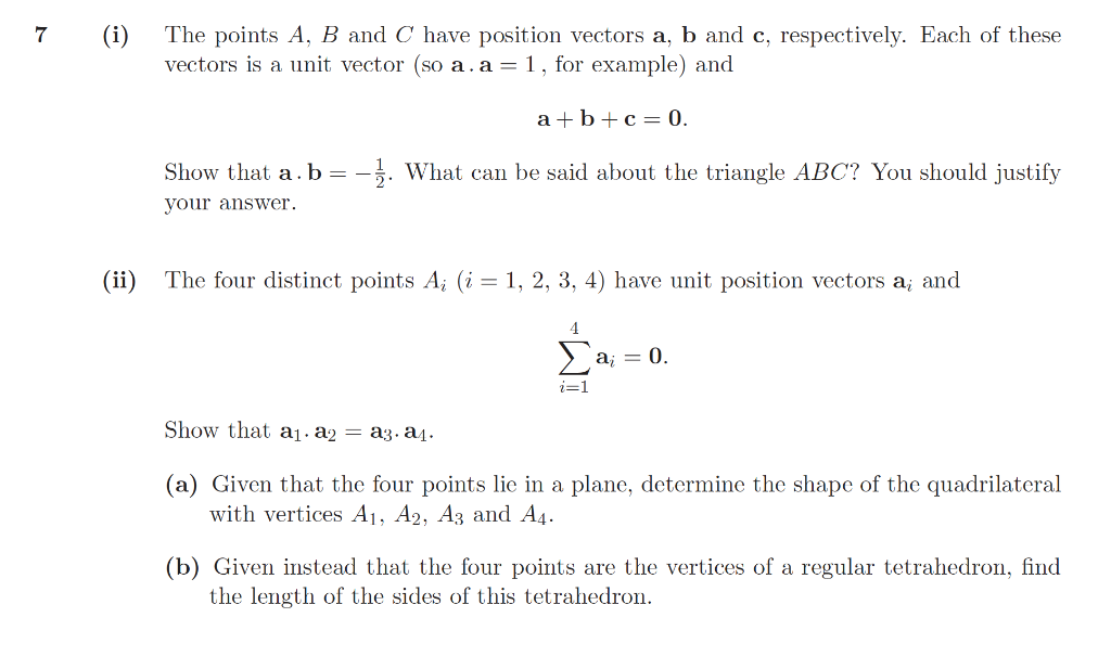 Solved 7 (i) The Points A, B And C Have Position Vectors A, | Chegg.com