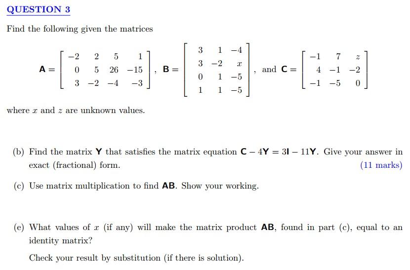 Solved Find the following given the matrices | Chegg.com