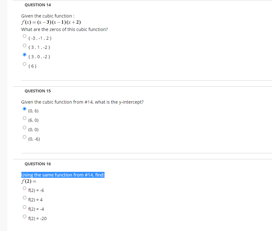 Solved QUESTION 14 Given the cubic function : f(x)=(x-3)(x - | Chegg.com