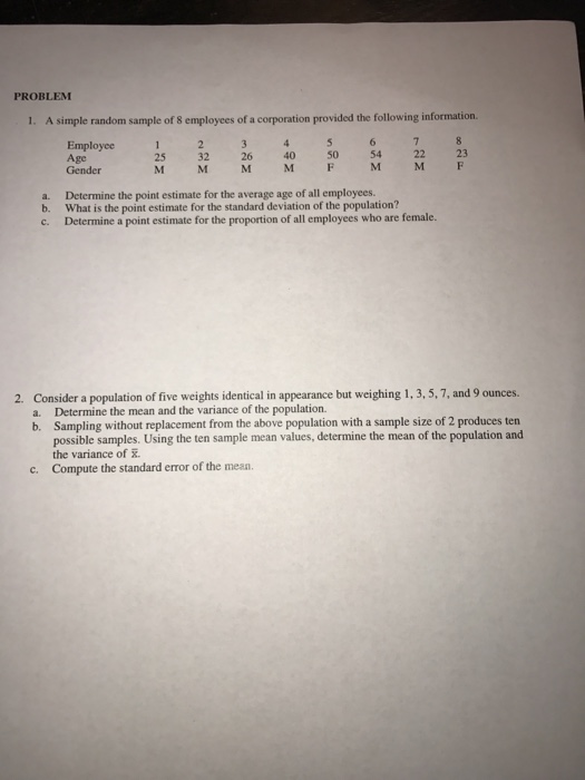 Solved A simple random sample of 8 employees of a | Chegg.com