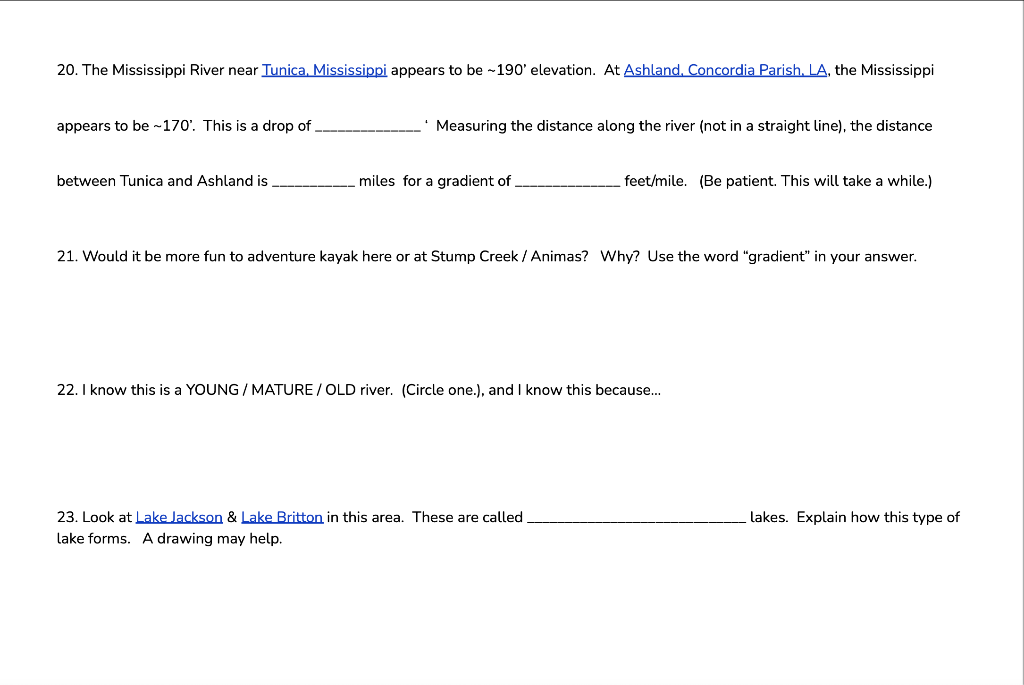 Solved 20. The Mississippi River near Tunica, Mississippi