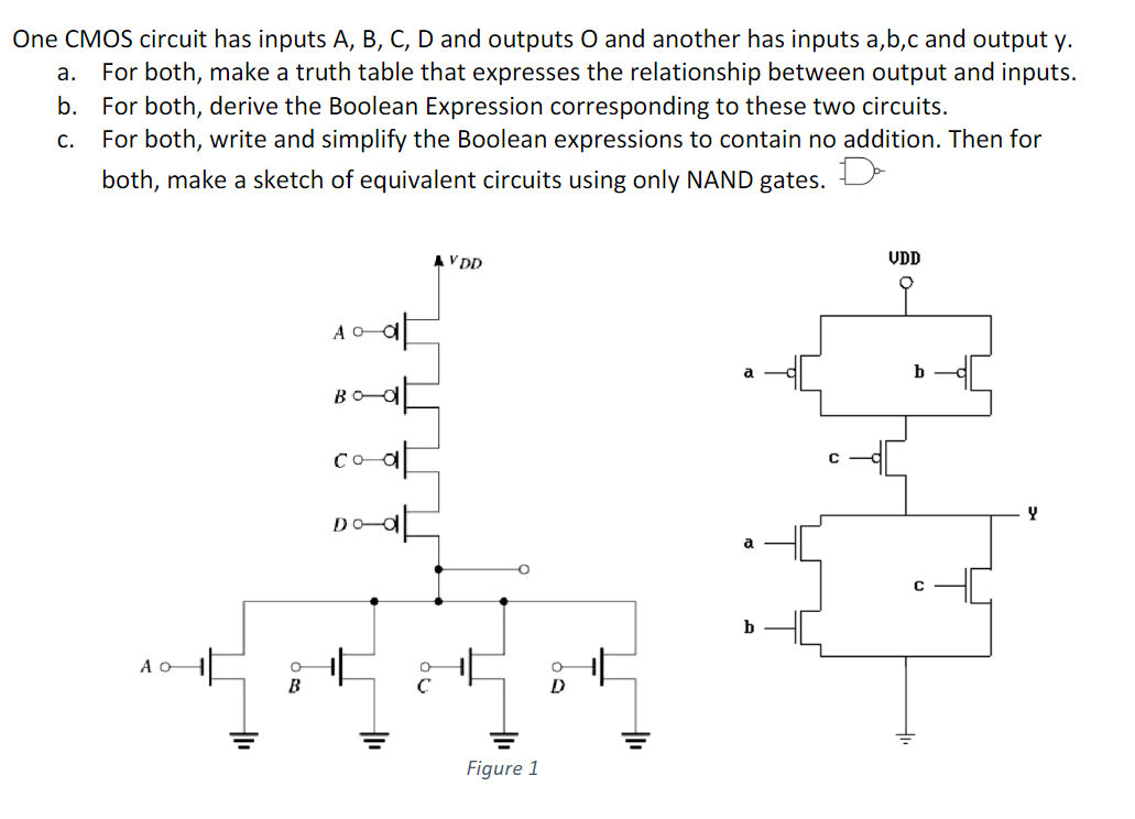 Solved One CMOS circuit has inputs A, B, C, D and outputs O | Chegg.com