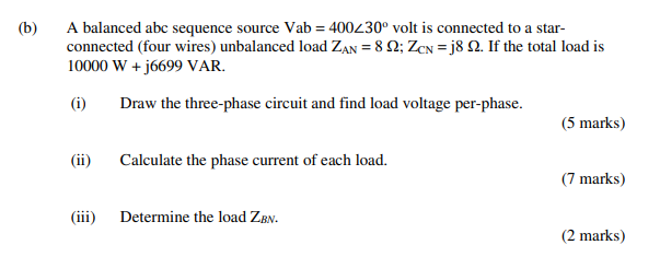 Solved (b) A balanced abc sequence source Vab=400∠30∘ volt | Chegg.com