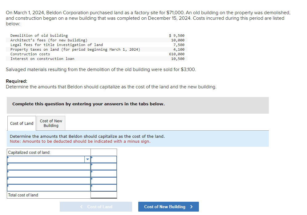 Solved On March 1, 2024, Beldon Corporation purchased land
