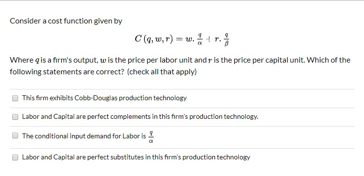 Consider A Cost Function Given By C 4 W R W A Chegg Com