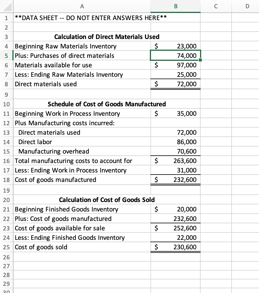 Solved Please show the Excel cell reference. Thank you in | Chegg.com