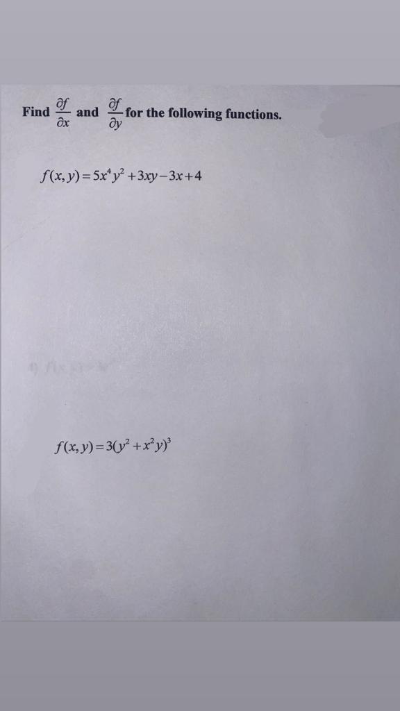 Solved Find ∂x∂f And ∂y∂f For The Following Functions