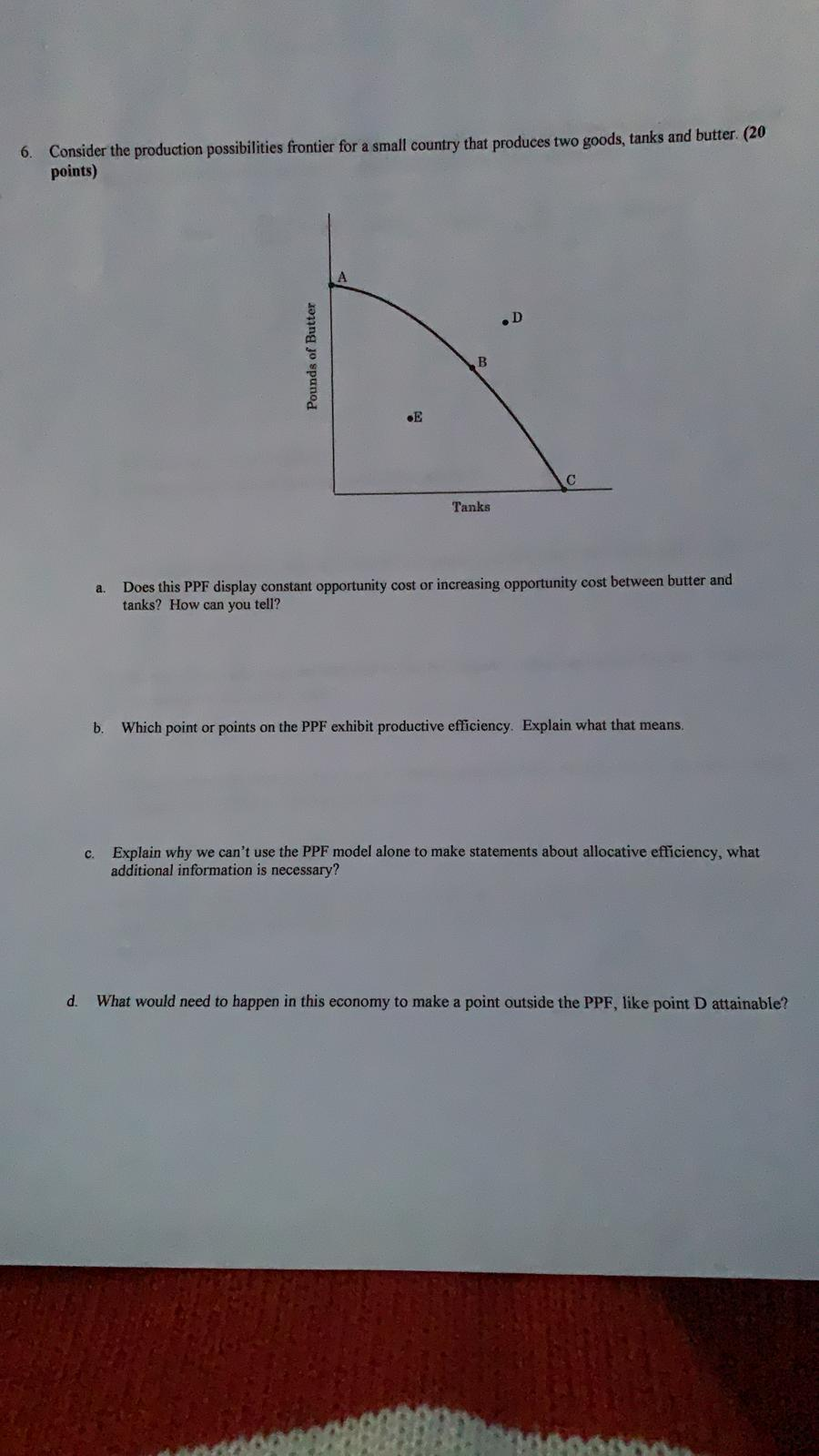 Solved Consider the production possibilities frontier for a | Chegg.com