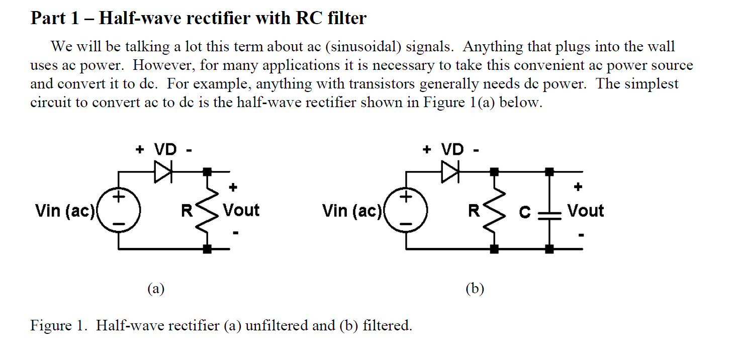 Solved Part 1 Halfwave rectifier with RC filter We will