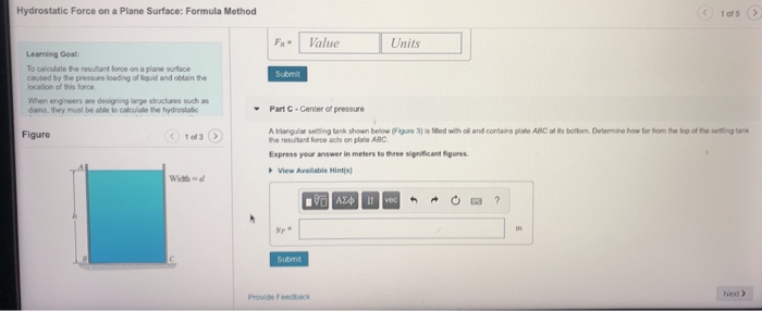 Solved CHW3 F1 Hydrostatic Force on a Plane Surface: Formula | Chegg.com