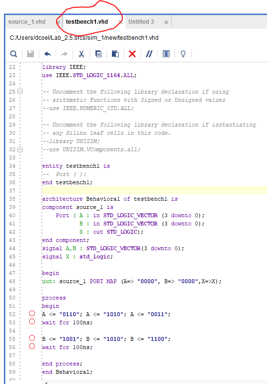 source_1.vhd testbench1.vhd X Untitled 3 х | Chegg.com