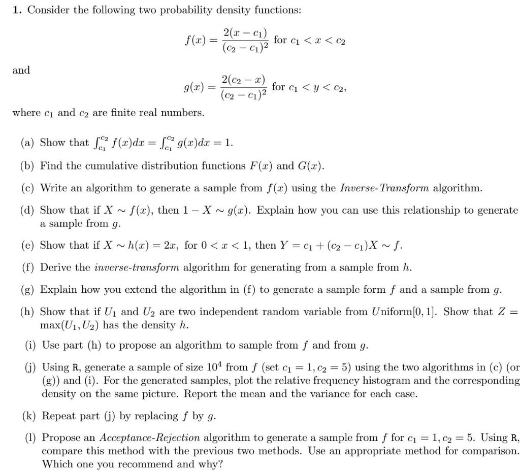 1 Consider The Following Two Probability Density Chegg Com