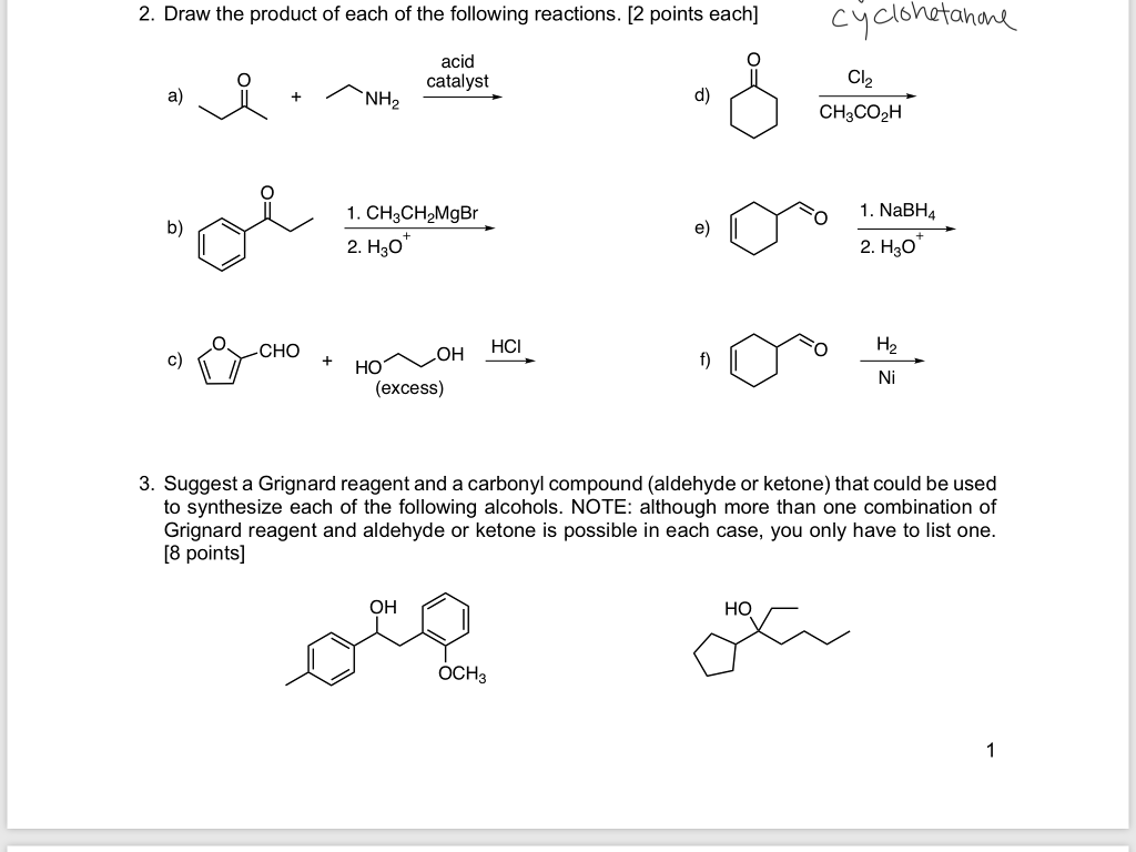 Solved 2. Draw the product of each of the following | Chegg.com